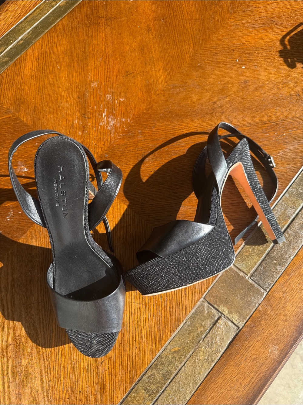 Halston Heritage Black Textured Platform Heels